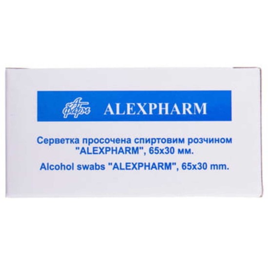 Серветка просочена спиртовим розчином 30 мм × 65 мм №100 Alexpharm