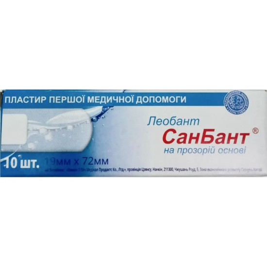 Пластир бактерицидний Леобант Сан Бант на прозорій основі 1,9 см × 7,2 см №10 Леон-Фарм