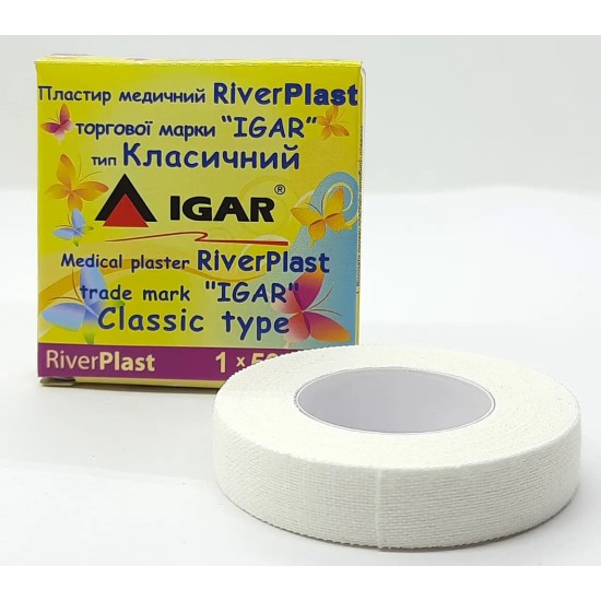 Пластир медичний RiverPlast, тип Класичний на бавовняній основі білого кольору 1 см × 500 см IGAR